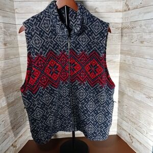 Marker Men's Fleece Vest-Full Zip-Zip Pockets-Size M-Gray and Red Snowflake Patt